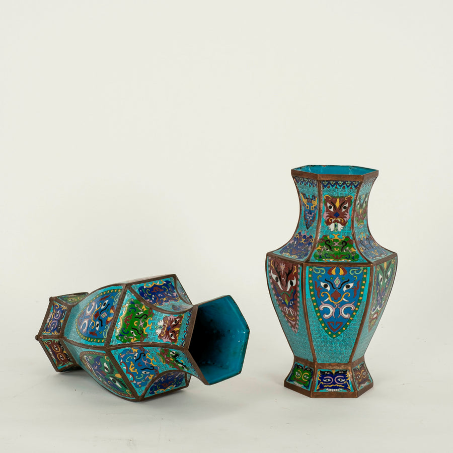 Pair 1920s Chinese Cloisonné Vases