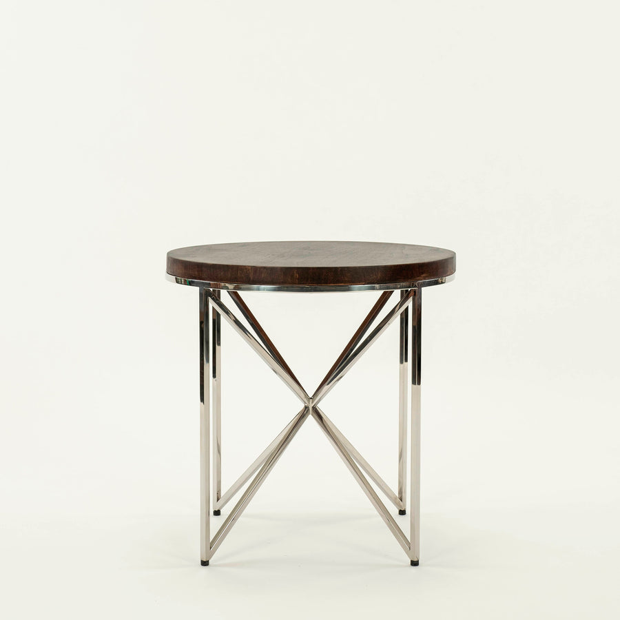 Pair Wood and Chrome Side Tables