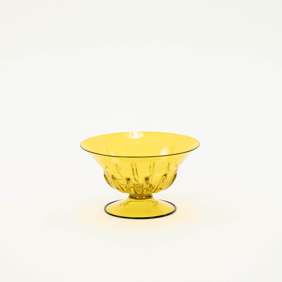 Pair Vintage Italian Salviati Yellow and Black Venitian Glass Bowls