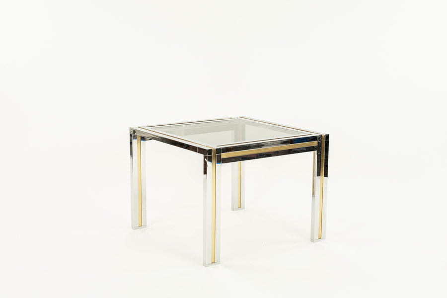 Pair Willy Rizzo Brass Chrome and Glass Side Tables