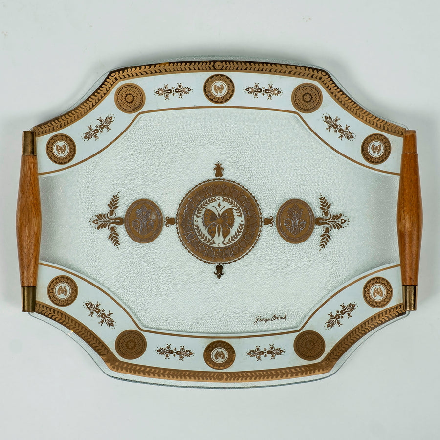 Mid-Century Georges Briard Embassy Pattern Tray With Teak Handles
