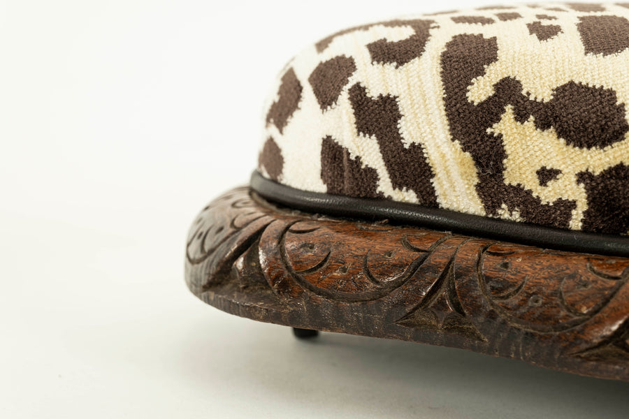 19th Century Leopard Velvet Footstool