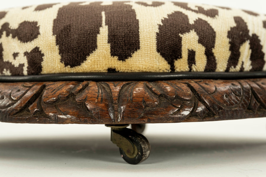 19th Century Leopard Velvet Footstool
