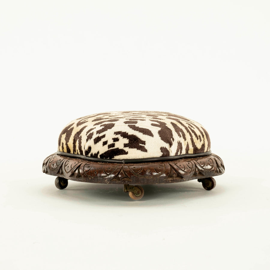 19th Century Leopard Velvet Footstool