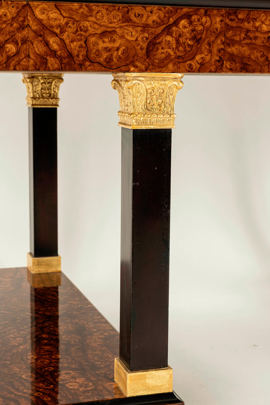 Neoclassical Style Lacquered Burl Wood Desk