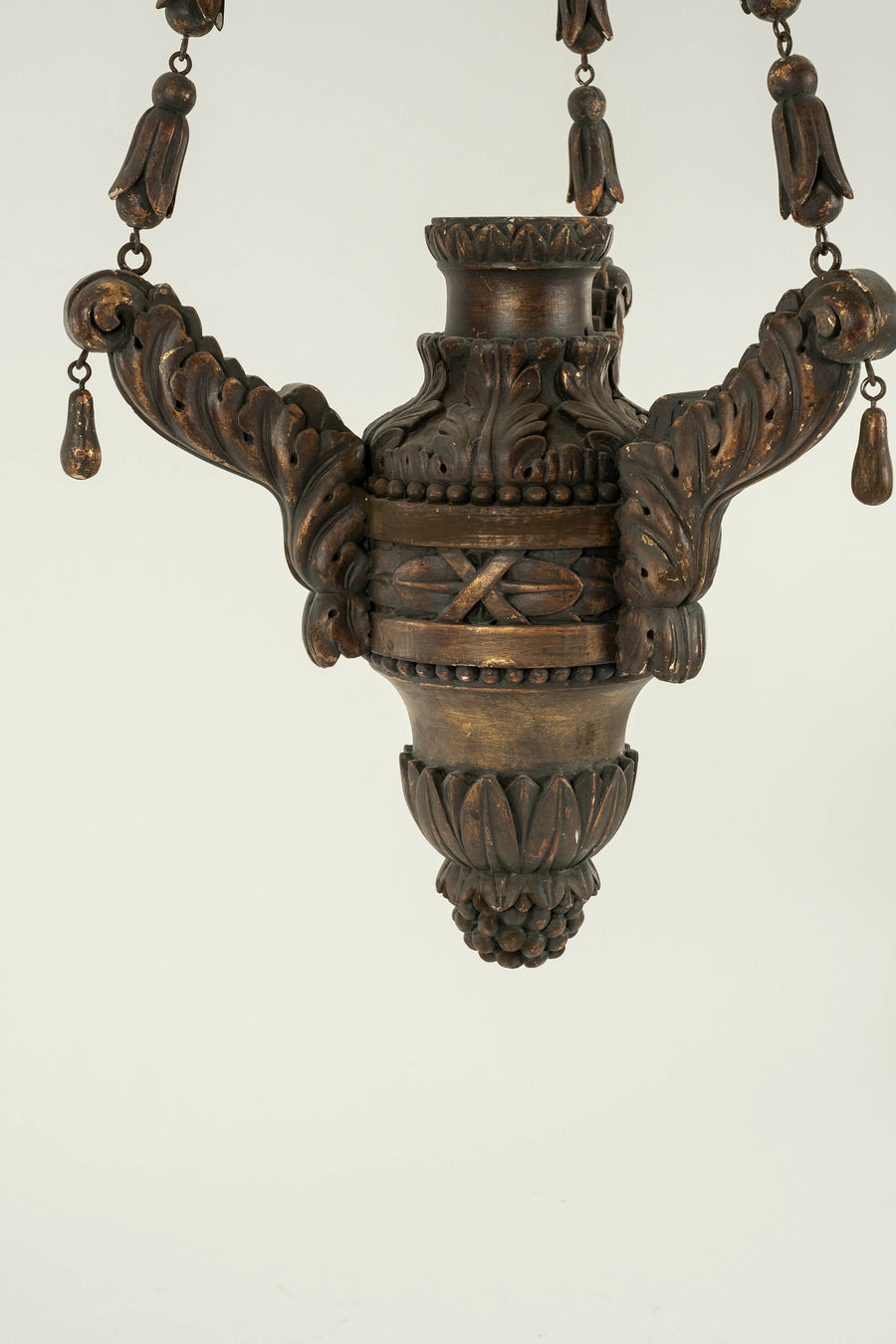 Single Light French Carved Wood Chandelier