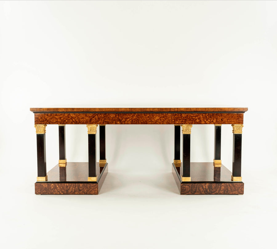Neoclassical Style Lacquered Burl Wood Desk