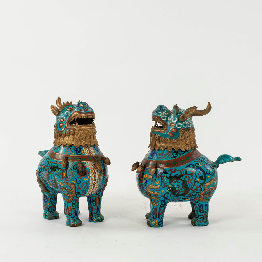 Pair Chinese Cloisonné Fu Dogs