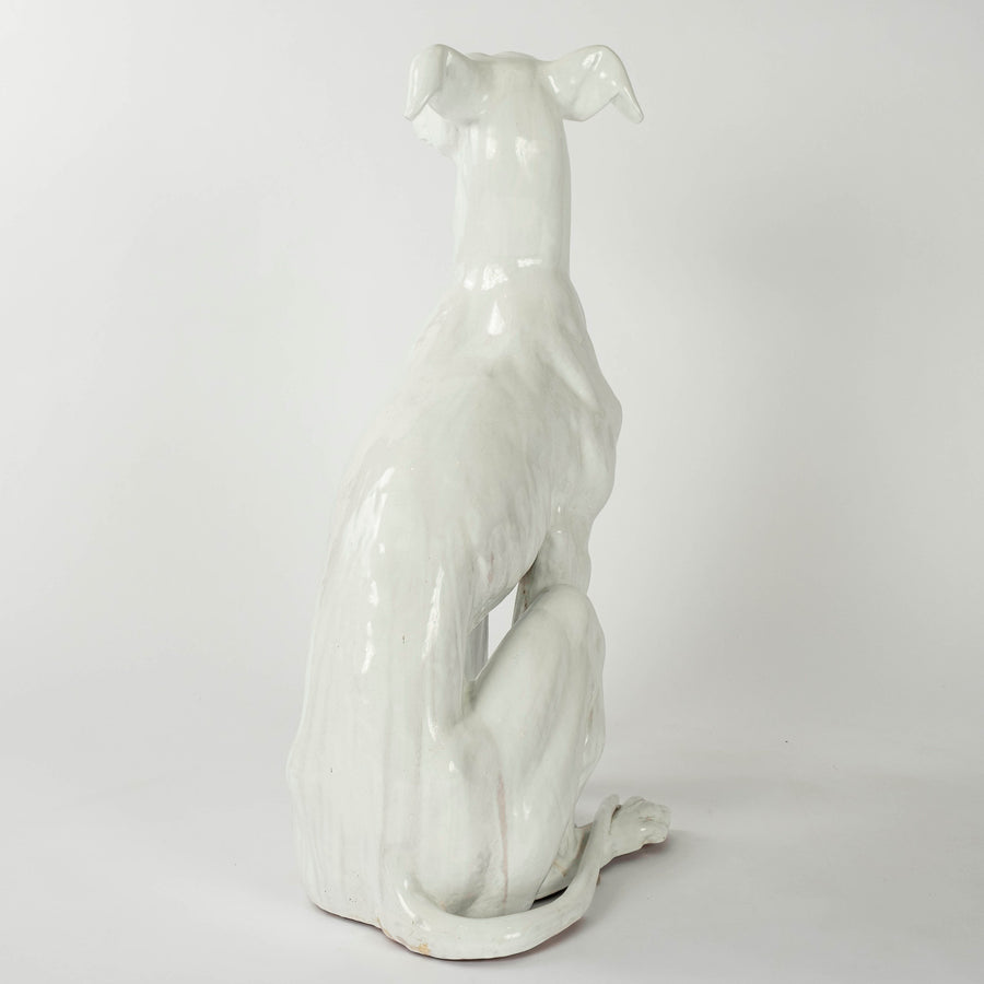 Italian White Glazed Terracotta Whippet Greyhound