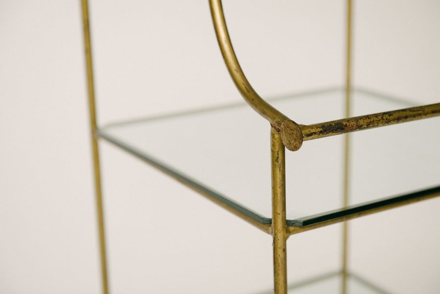 Vintage Brass Glass Gilt Iron Étagère