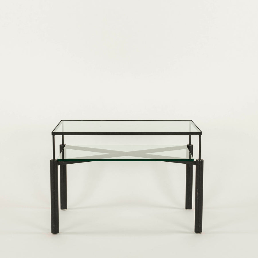 Contemporary Steel and Glass Two Tiered Table