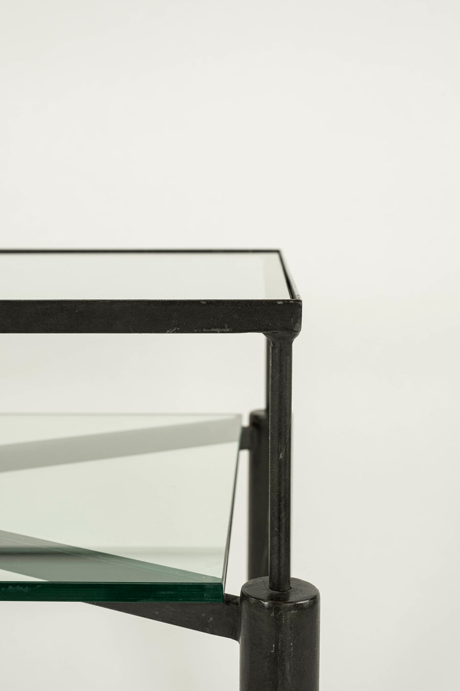 Contemporary Steel and Glass Two Tiered Table