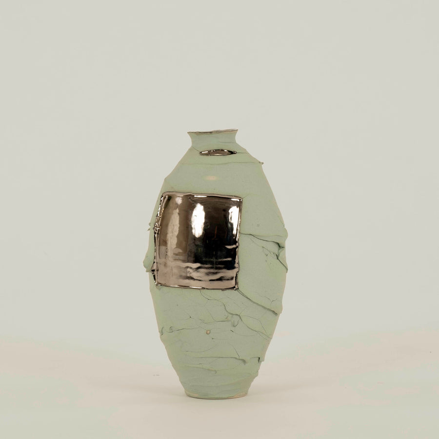 Vert 24k Silver Gilt Porcelain Vase Chase Gamblin