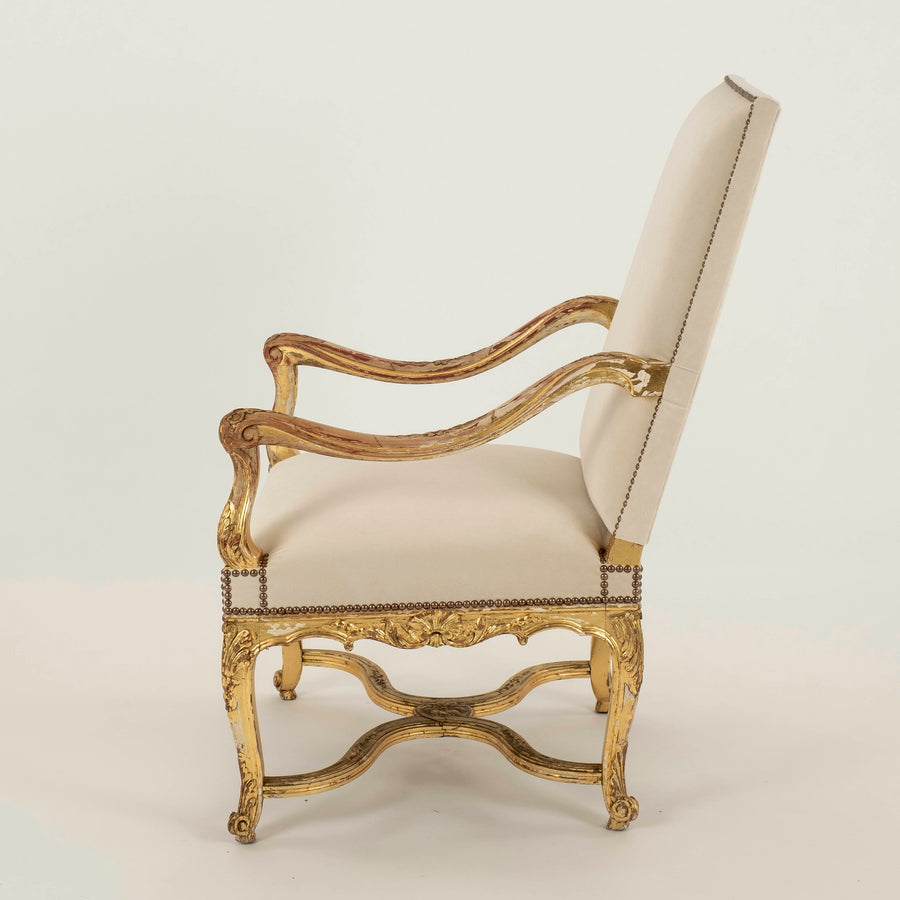 Pair 19th Century Louis XV Style Giltwood Fauteuils