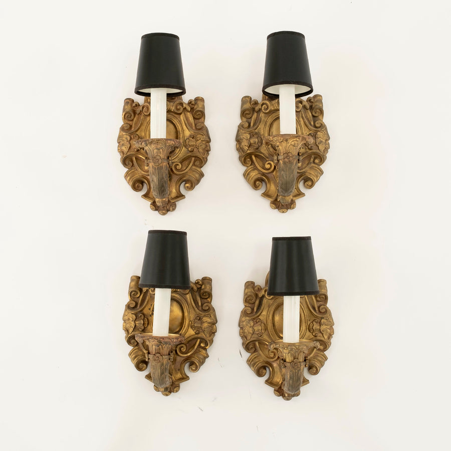 Four Late 19th Century French Louis XV Bronze Doré Sconces