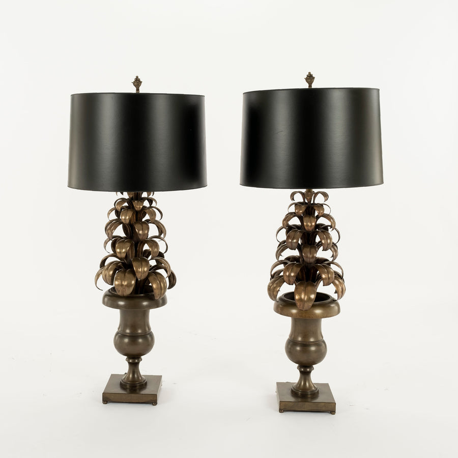 Pair Brass Tole Lamps