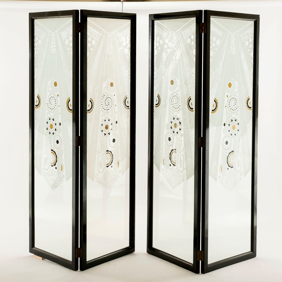 Four Art Deco Etched Glass Panel Screens