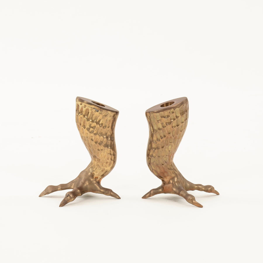 Pair Brass Avian Leg Candlesticks