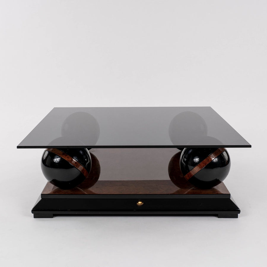 Burl Black Laquered Sphere Cocktail Table
