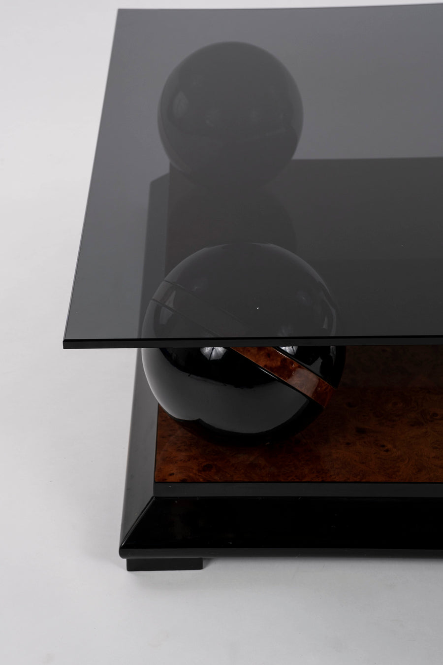 Burl Black Laquered Sphere Cocktail Table