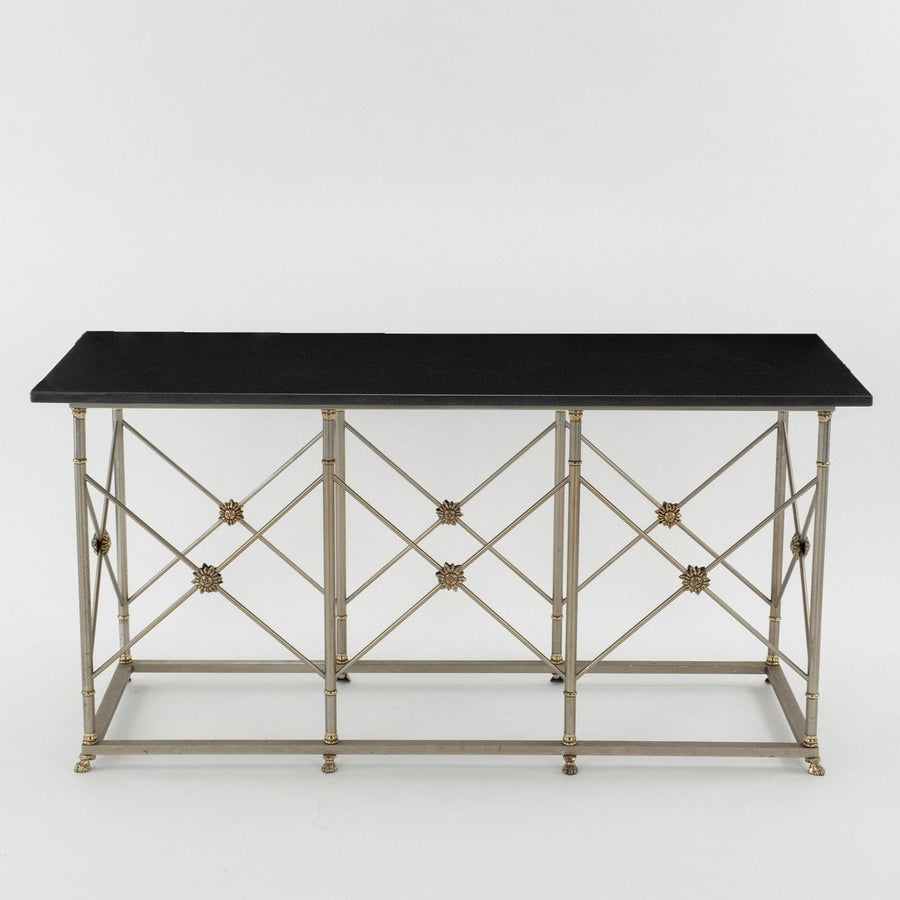 Neoclassical Style Steel Brass Granite Console Table