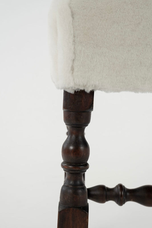 White Sheepskin Louis XIII Style Bench