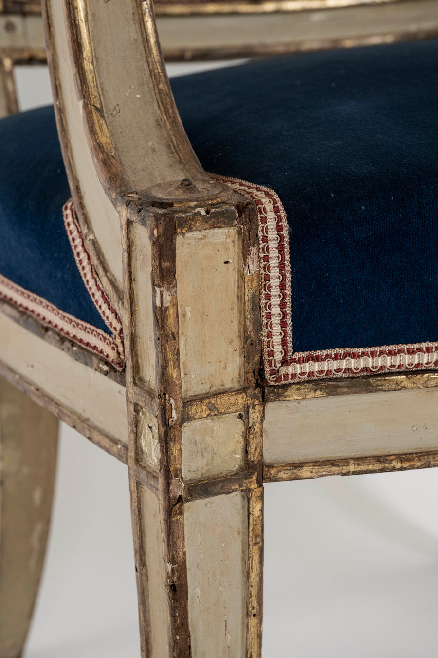 Pair of Italian 18th Century Neoclassical Painted Parcel Gilt Armchairs
