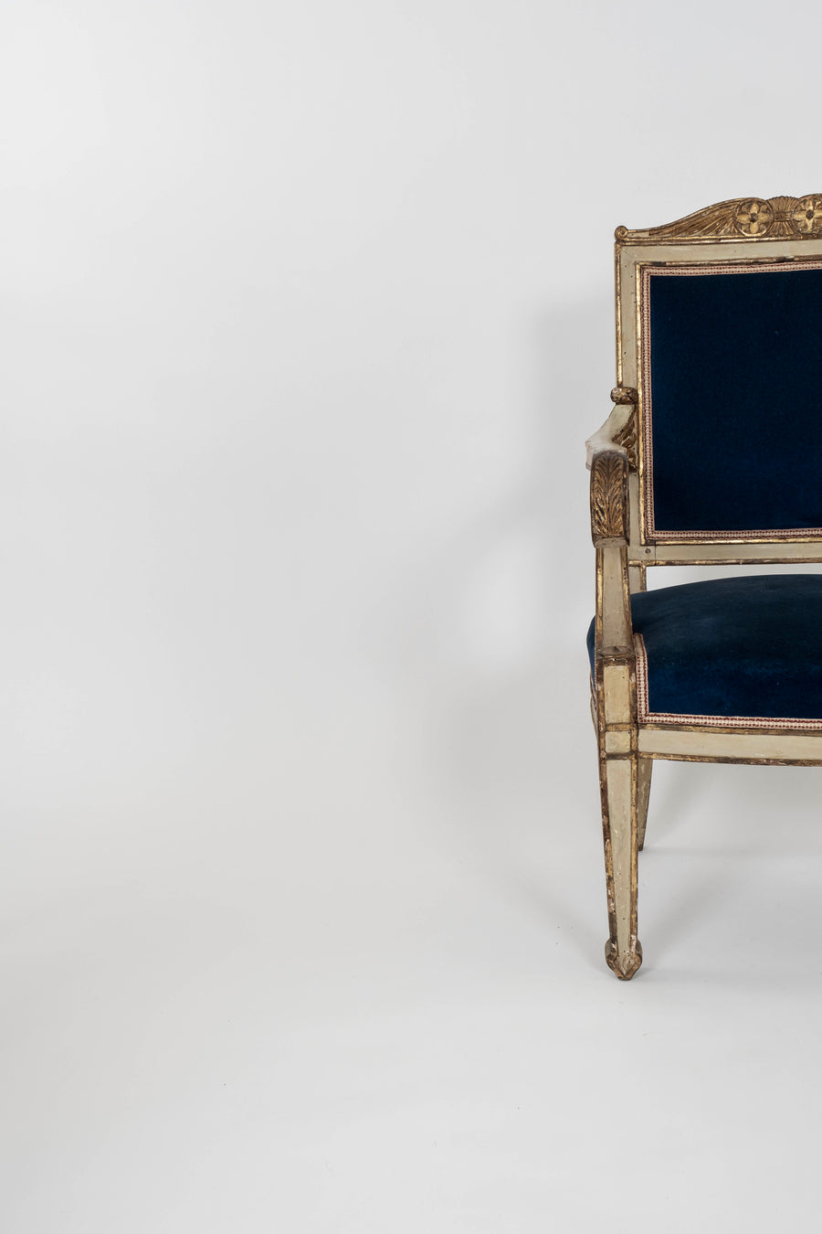 Pair of Italian 18th Century Neoclassical Painted Parcel Gilt Armchairs