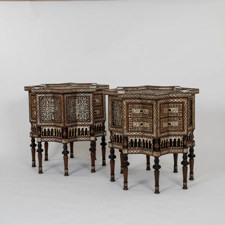Pair Syrian Hexadecagon Marquetry Chests