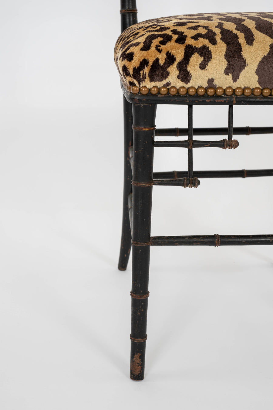 Pair Napoleon III Faux Bamboo Leopardo Silk Velvet Chairs