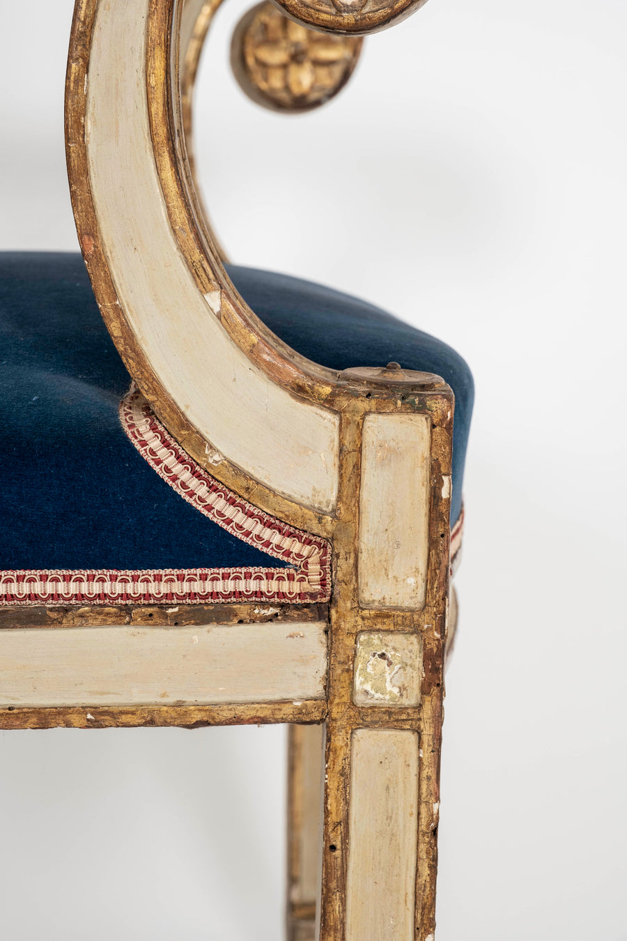 Pair of Italian 18th Century Neoclassical Painted Parcel Gilt Armchairs