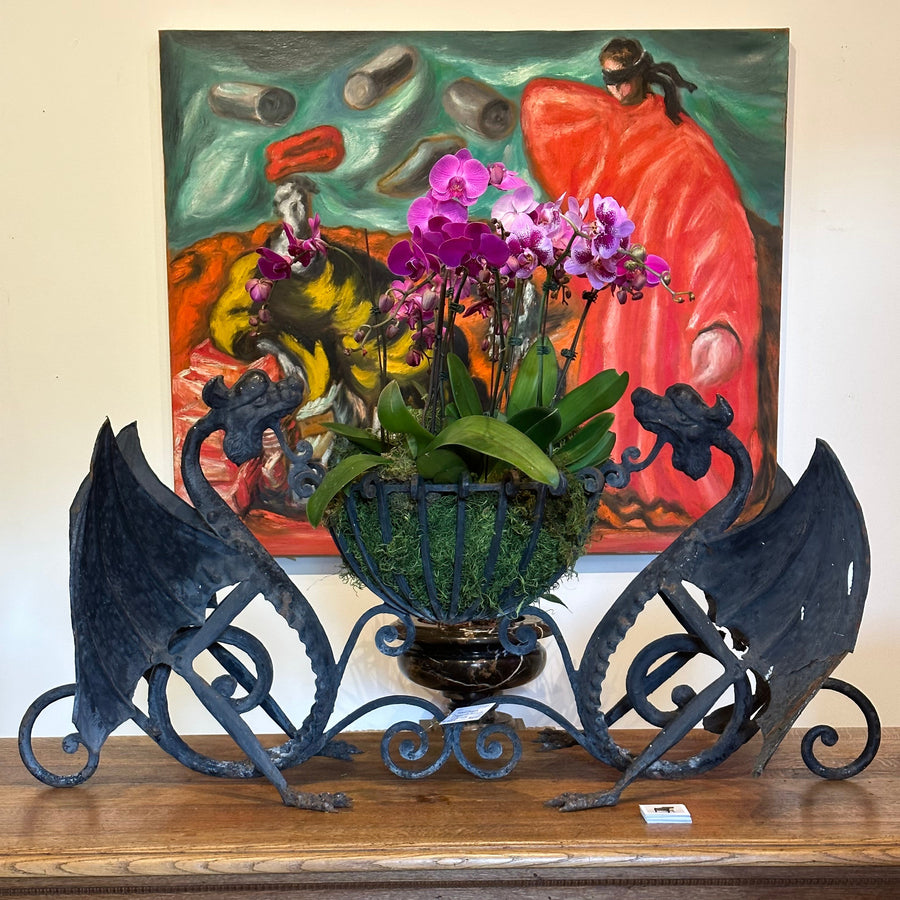 Hand Forged Dragon Jardiniere with Orchids