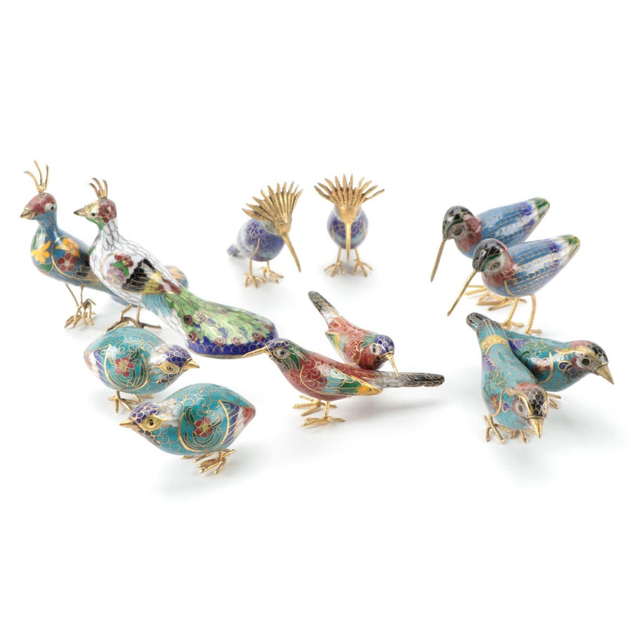 Set of Twelve Miniature Cloisonné Birds