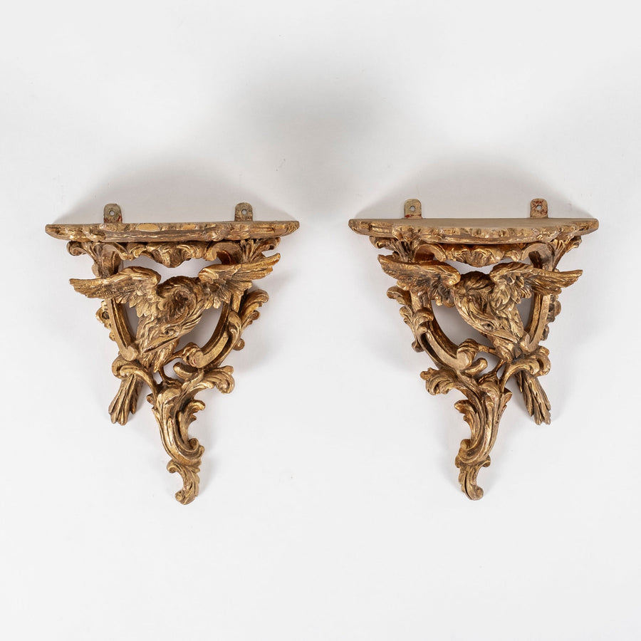 Pair Regency Style Gilt Eagle Wall Shelves