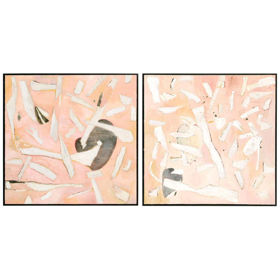 Pair Abstract Pink Paintings Deborah Gottlieb